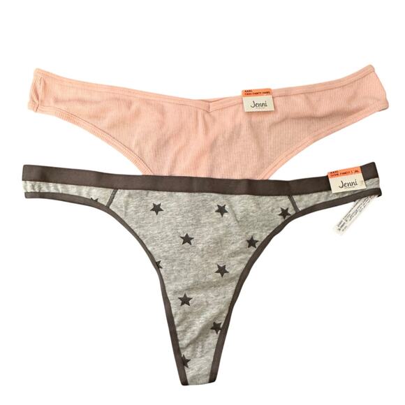 NWT JENNI MACY’S Gray Pink Ribbed Star Print Thong Panty Size XXXL Lot Of 2 - Picture 3 of 6